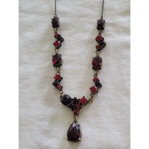 Vintage Avon MN Red Rhinestone 17" Statement Necklace Gold Tone Teardrop Dangle